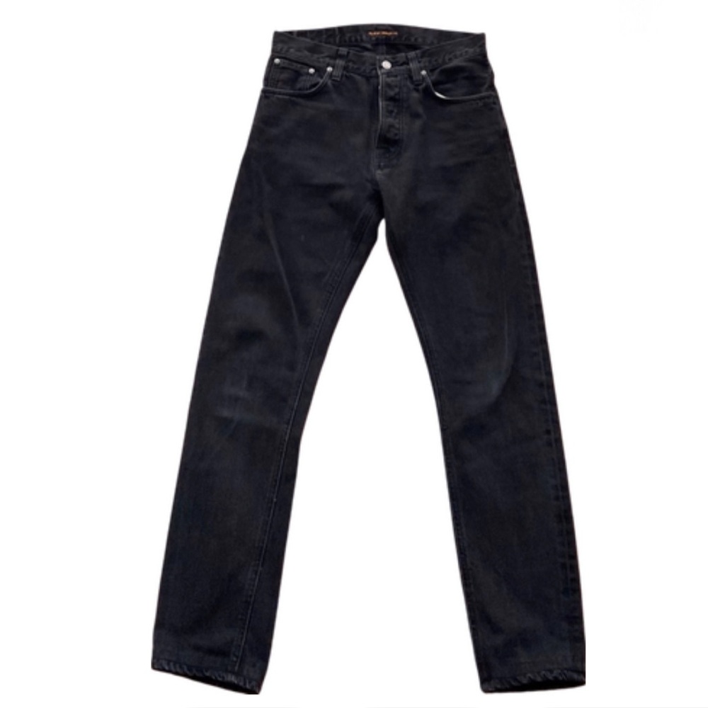 Nudie black denim jeans straight leg. 100% organic cotton. Size 30